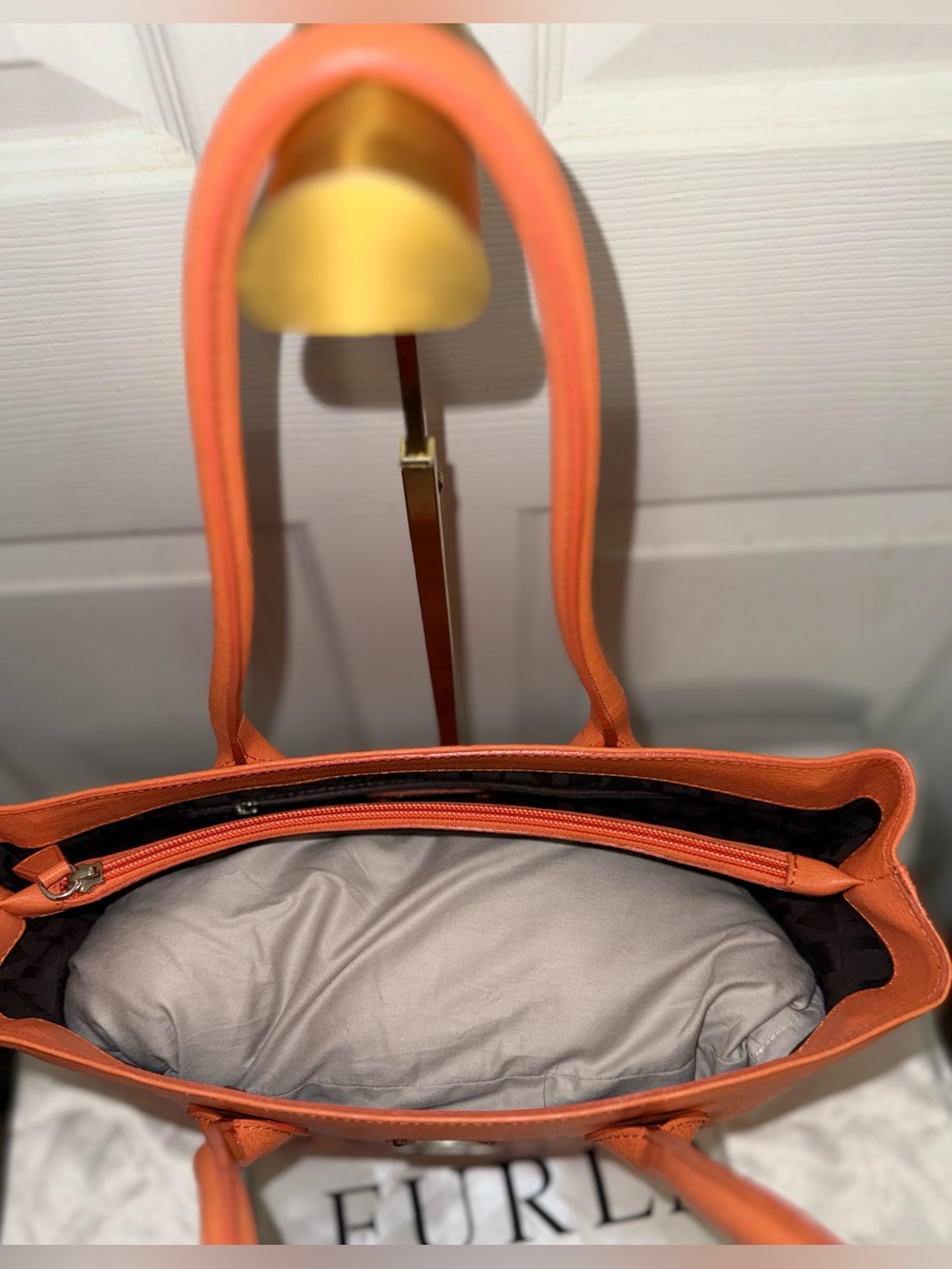 Furla Bright Orange Leather Tote with Top Handles - Picture 4 of 11